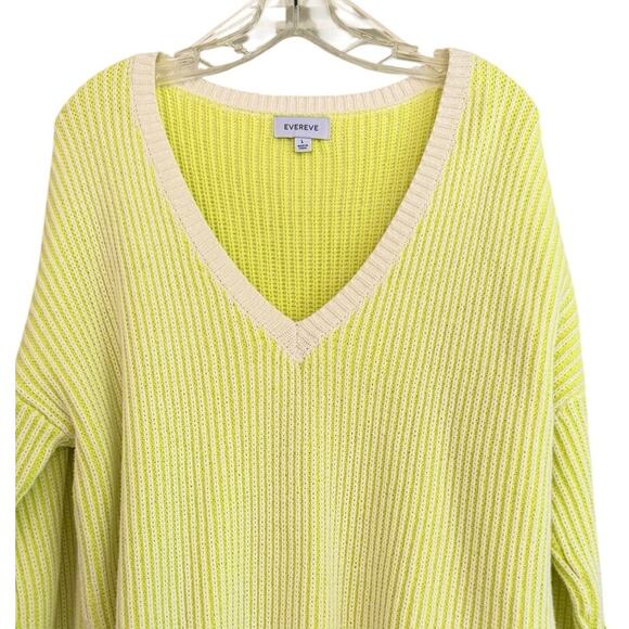Evereve Riana Striped Yellow And White V Neck Knit Long Sleeve Sweater - Picture 4 of 6